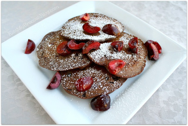 Brownie Batter Pancakes with Cherries
