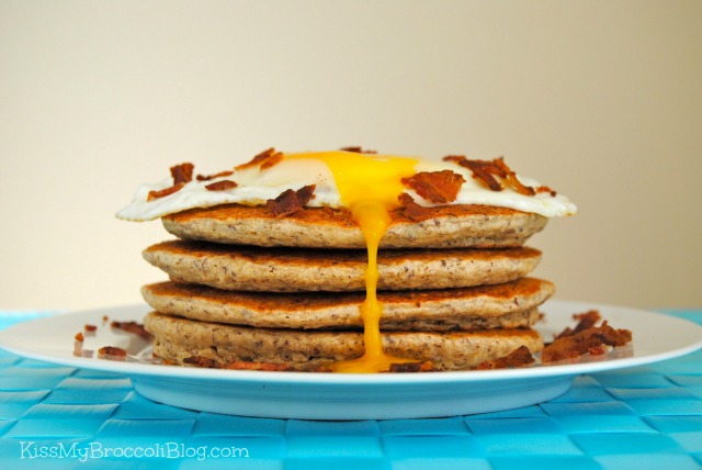 Maple & Brown Sugar Oatmeal Pancakes with Drippy Egg & Bacon