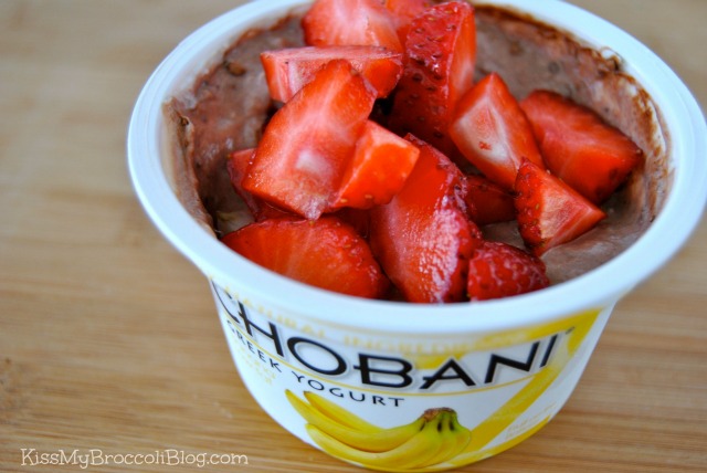 Banana Chobani with Cocoa & Strawberries