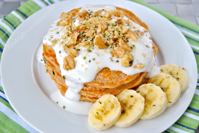 Delicious Zucchini Bread Protein Pancakes by Kiss My Broccoli