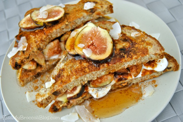 Coconut & Fig Stuffed French Toast with Maple Syrup from www.kissmybroccoliblog.com