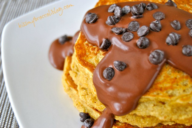 Chocolate Covered Orange Pancakes with Chocolate Sauce by www.kissmybroccoliblog.com
