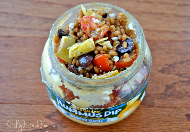 Greek Wheatberry Salad + Eggs in a (Hummus) Jar