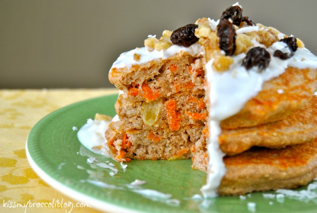 Stack it up! Cake Protein Pancakes from www.kissmybroccoliblog.com