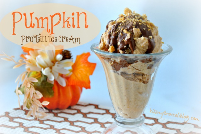 Pumpkin Protein Ice Cream - A healthy snack that's ALWAYS in season! www.kissmybroccoliblog.com