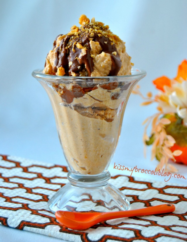 Pumpkin Protein Ice Cream - A protein-packed snack good ANY time of year! www.kissmybroccoliblog.com