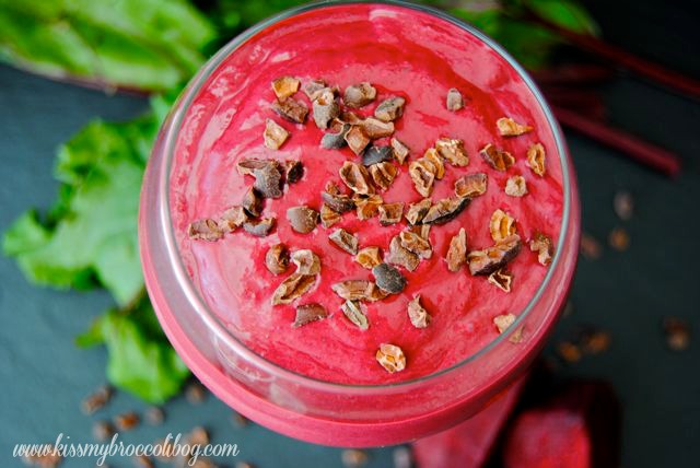 Beautifying Beet Smoothie - A thick and creamy smoothie topped with crunchy cacao nibs! The perfect way to say I love you...to YOURSELF! Get the recipe at www.kissmybroccoliblog.com!.jpg