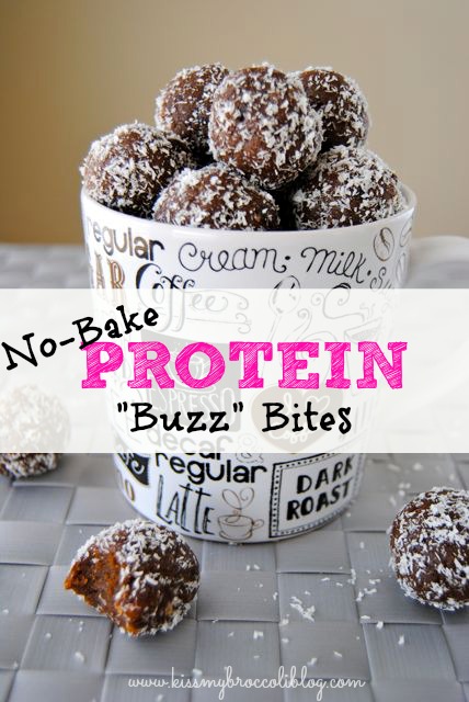 No-Bake Protein Buzz Bites - A high energy snack bite made with coffee-flavored protein powder! Get the recipe at www.kissmybroccoliblog.com!.jpg