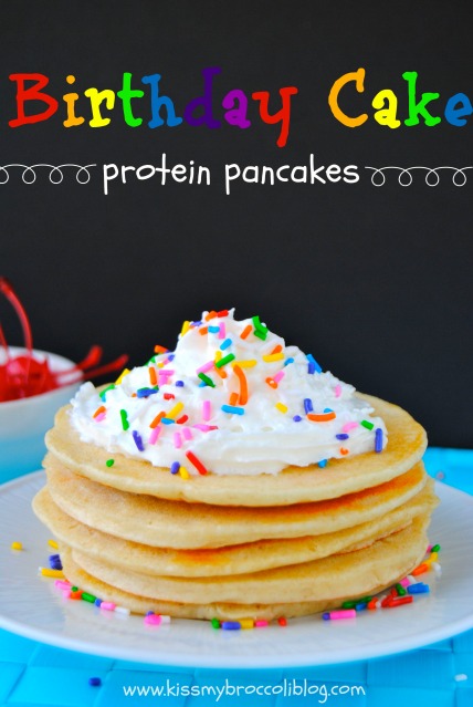 Birthday Cake Protein Pancakes - A GLUTEN-FREE stack that's definitely worth CELEBRATING! www.kissmybroccoliblog.com