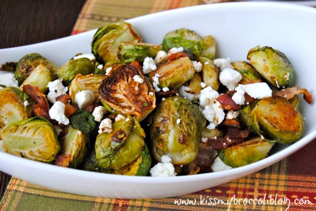 Bacon & Feta Brussels Sprouts - A quick and DELICIOUS addition to any holiday spread! www.kissmybrocoliblog.com