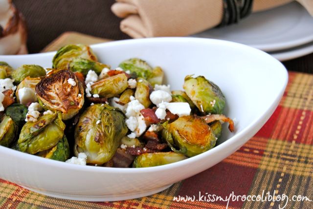 Bacon & Feta Brussels Sprouts - The perfect quick and easy holiday side dish to add to your table this year! www.kissmybroccoliblog.com