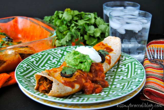 With these Sneaky Veggie Enchiladas, you can serve up two servings of veggies and no one would even guess! Get the recipe at www.kissmybroccoliblog.com